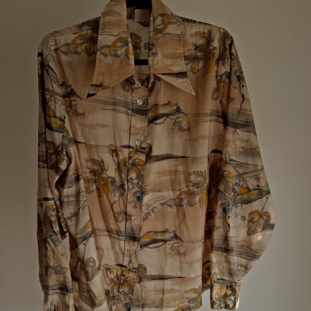 1970's Womens Vintage Leaf And Sunset/moon Print Size:XL